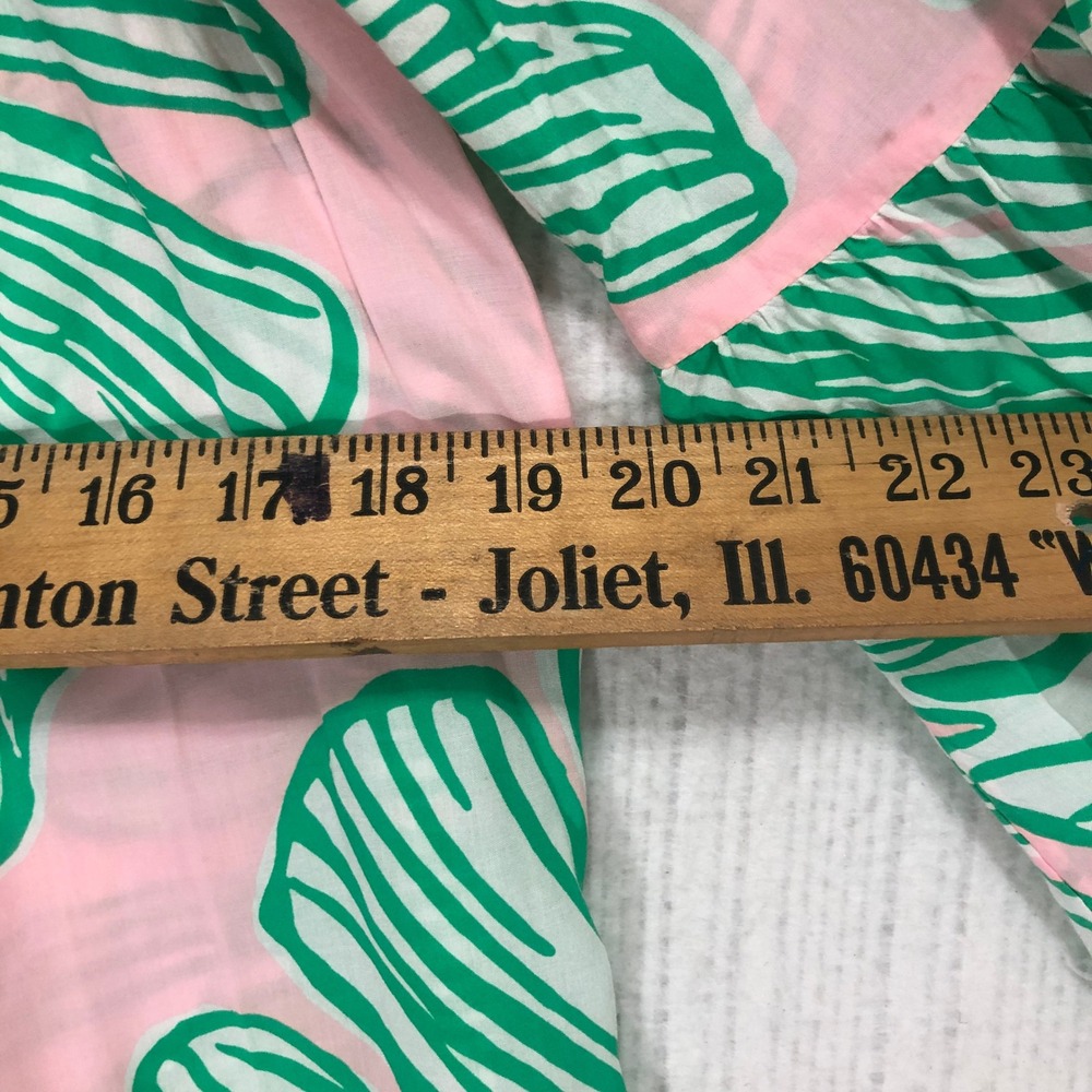 Lilly Pulitzer Pink Green Palm Leaf Off The Shoulder Bell Sleeve Blouse Small - Picture 8 of 8